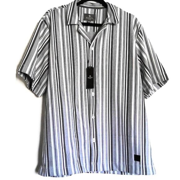 NEW Saints Studio Men's Short Sleeve Shirt Logo Black & White Stripe NWT $58 XL - Picture 1 of 8